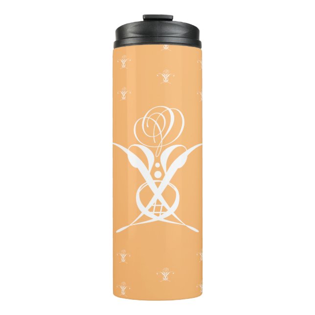 Peach Retro White Flourish Rose Thermal Tumbler (Front)