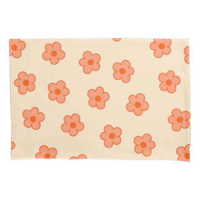 Peach Retro Y2K Playful Pastel Blossom Floral  Pillowcase (Front)