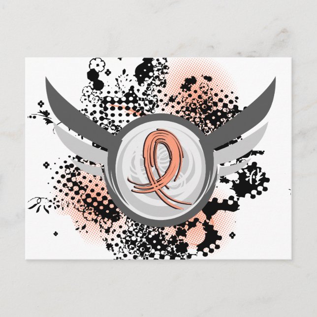 Peach Ribbon And Wings Endometrial Cancer Postcard (Front)