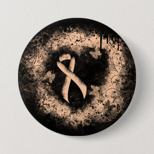 Peach Ribbon Grunge Heart 7.5 Cm Round Badge