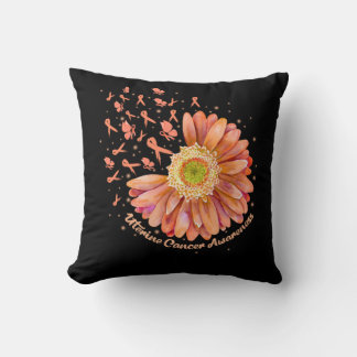 Peach Ribbon Hummingbird Sunflower Uterine Cancer Cushion