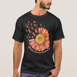 Peach Ribbon Hummingbird Sunflower Uterine Cancer T-Shirt