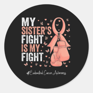 Peach Ribbon Sister Endometrial Cancer Awareness  Classic Round Sticker