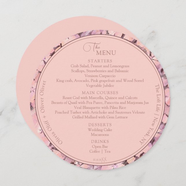 Peach Romance Wedding Circle Menu (Front/Back)