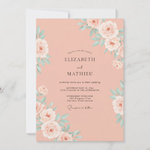 Peach Romantic Blossom Wedding Invitation