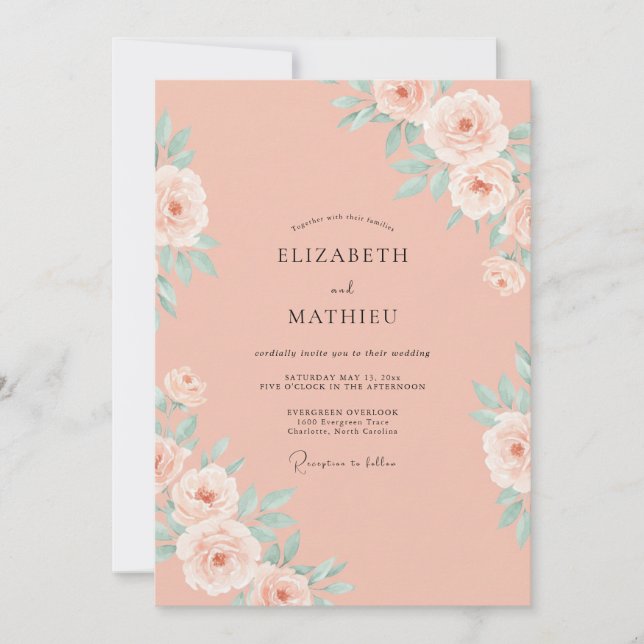 Peach Romantic Blossom Wedding Invitation (Front)