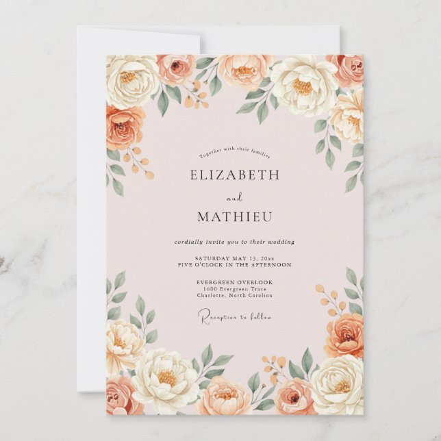 Peach Romantic Botanical Wedding Invitation (Front)