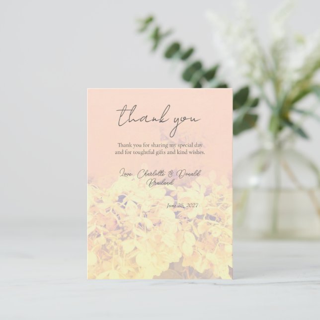 Peach Romantic Hydrangea Floral Wedding  Postcard (Standing Front)