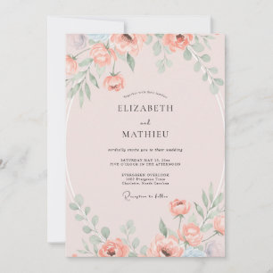 Peach Romantic Spring Wedding Invitation