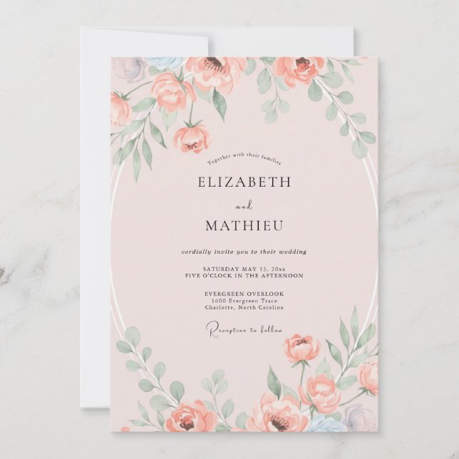 Peach Romantic Spring Wedding Invitation (Front)