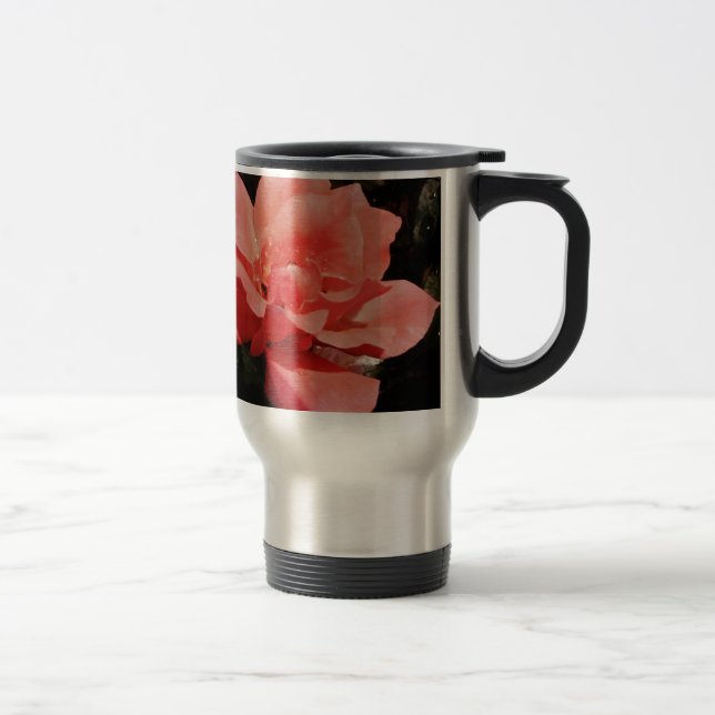 peach rose and dewdrops travel mug (Right)