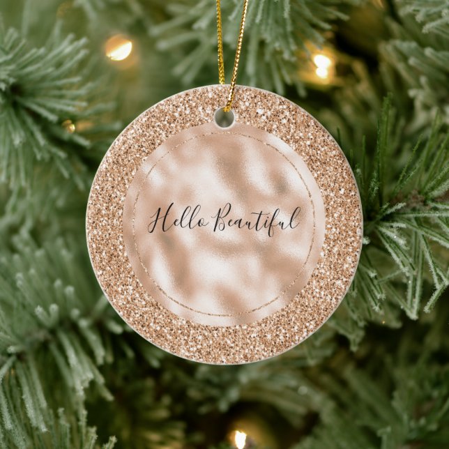 Peach Rose Blush Gold Glitter    Ceramic Tree Decoration (Tree)