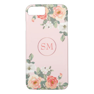 Peach Rose Blush Pink Floral Monogram Case-Mate iPhone Case
