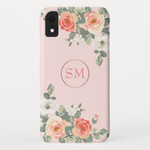 Peach Rose Blush Pink Floral Monogram Case-Mate iPhone Case