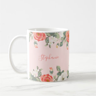 Peach Rose Blush Pink Floral Personalised Coffee Mug