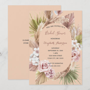 Peach Rose Boho Floral Trendy Bridal Shower Invitation