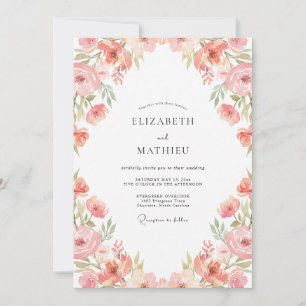 Peach Rose Botanical Watercolor Wedding Invitation