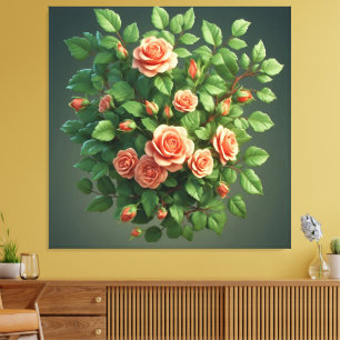 Peach Rose Bouquet With Greenery Canvas Print