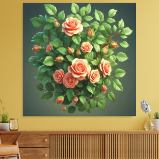 Peach Rose Bouquet With Greenery Canvas Print