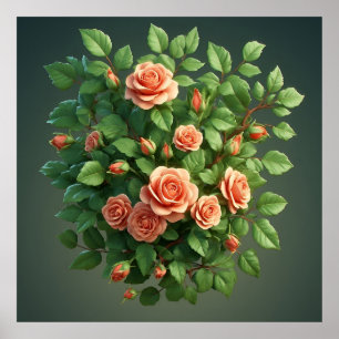 Peach Rose Bouquet With Greenery Poster