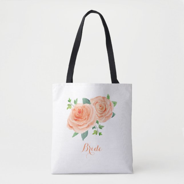 Peach Rose Bridal Tote Bag (Front)
