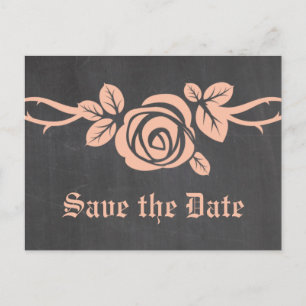 Peach Rose Chalkboard Save the Date Postcard