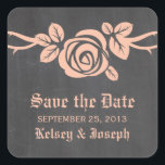 Peach Rose Chalkboard Save the Date Stickers<br><div class="desc">Sweet and pretty Rose Chalkboard Save the Date Stickers in peach featuring a single lovely rose on a vine on a chalkboard look background. This elegant design is perfect for announcing your spring or summer wedding. Easy to customise, simply add your wedding details in the text fields provided. Click "Customise...</div>