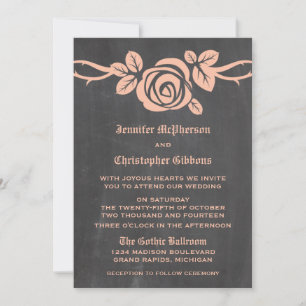 Peach Rose Chalkboard Wedding Invite