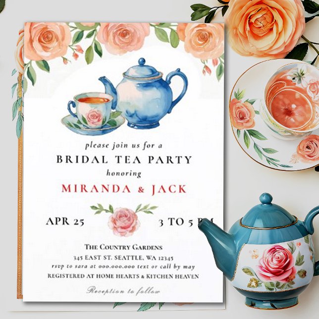 Peach Rose Chic Floral Bridal Party Wedding Invitation (Creator Uploaded)