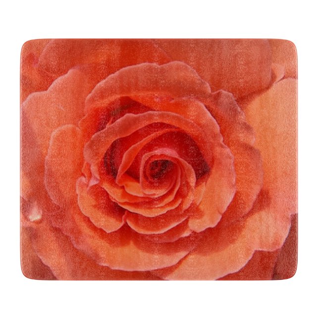 Peach rose decorative glass cutting board (Front)