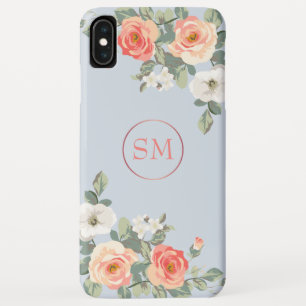 Peach Rose Dusty Blue Floral Monogram Case-Mate iPhone Case