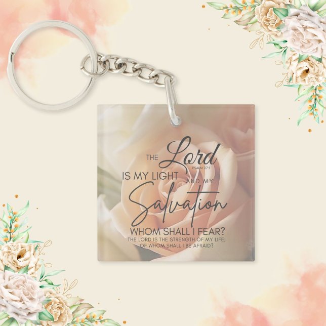 Peach Rose Encouragement Bible Verse Psalm 27:1 Key Ring (Creator Uploaded)