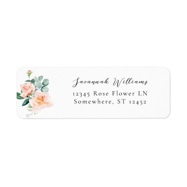 Peach Rose Floral Return Address Label V3 (Front)