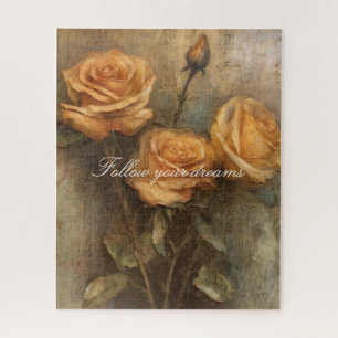 Peach Rose Floral Romantic Jigsaw Puzzle