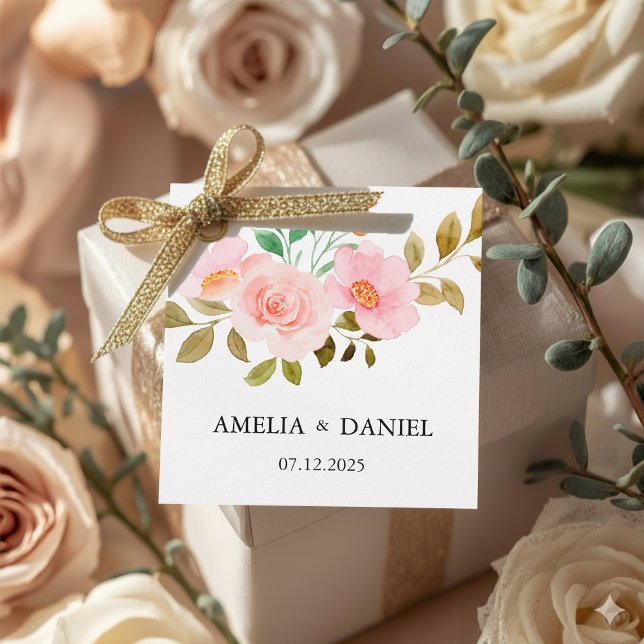 Peach Rose Floral Wedding Favor Tag (Creator Uploaded)