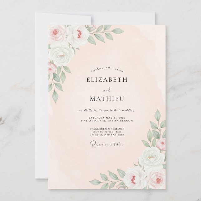 Peach Rose Floral Wedding Invitation (Front)