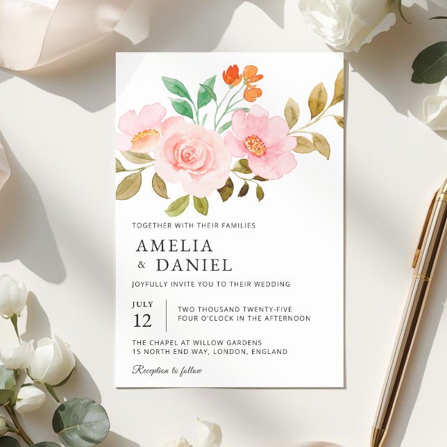 Peach Rose Floral Wedding Invitation (Creator Uploaded)