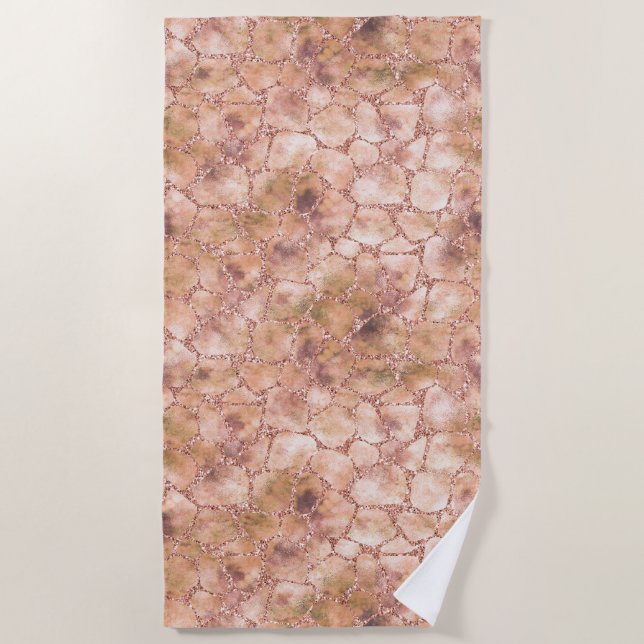 Peach Rose Glitter Giraffe Print             Beach Towel (Front)