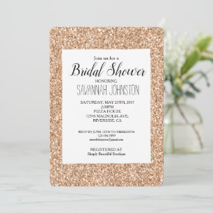 Peach Rose Gold Blush Glitter Glitz Invitation