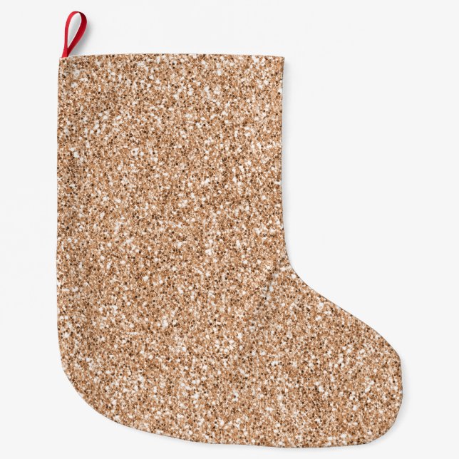 Peach Rose Gold Blush Glitter Glitz       Large Christmas Stocking (Front)