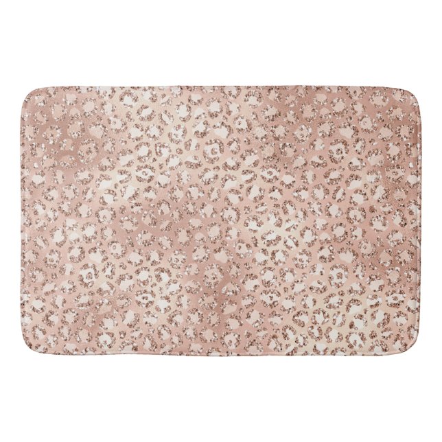 Peach Rose Gold Blush Pink Glitz Leopard Print     Bath Mat (Front)