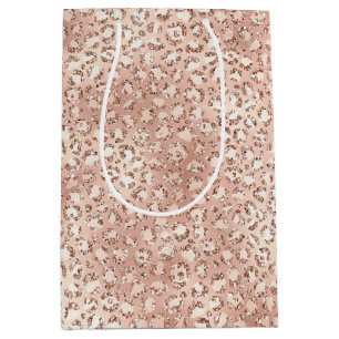 Peach Rose Gold Blush Pink Glitz Leopard Print Medium Gift Bag