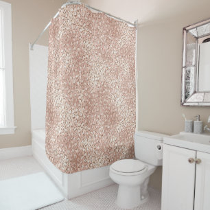 Peach Rose Gold Blush Pink Glitz Leopard Print    Shower Curtain