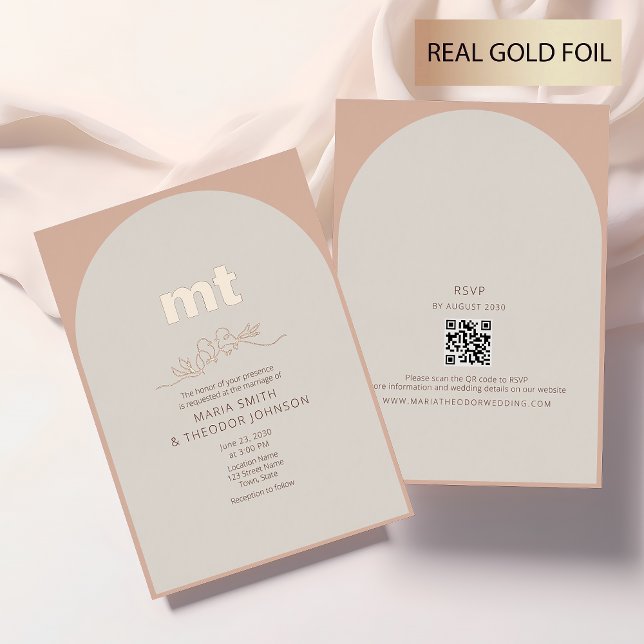 Peach Rose Gold Foil Wedding Invite + QR (Creator Uploaded)