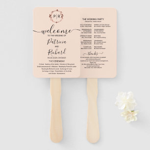 Peach Rose Gold Foil Wedding Program Hand Fan