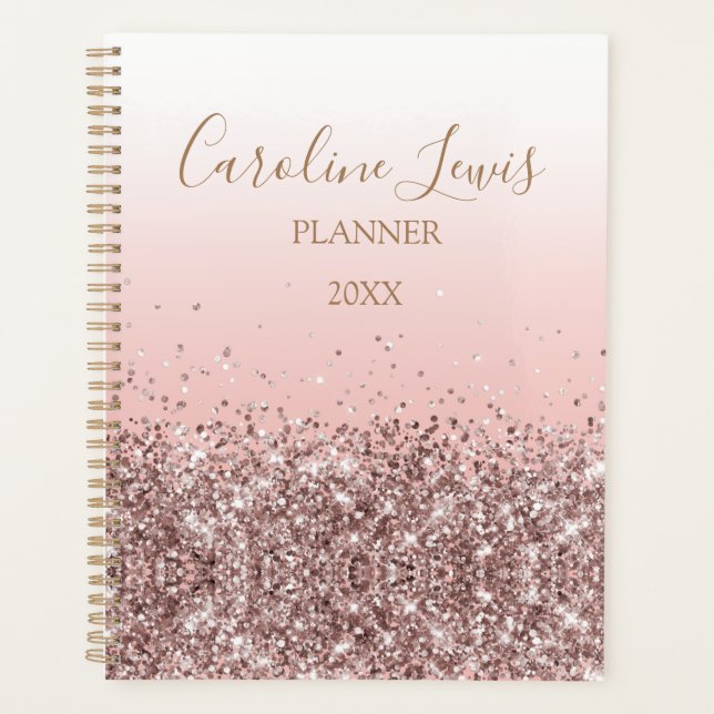 Peach Rose Gold Glitter 2023 Planner With Name (Front)