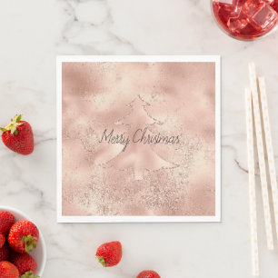 Peach Rose Gold Glitter Christmas Tree   Napkin