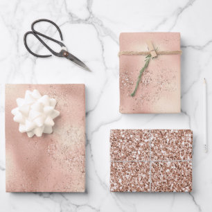 Peach Rose Gold Glitzy Glitter    Wrapping Paper Sheet