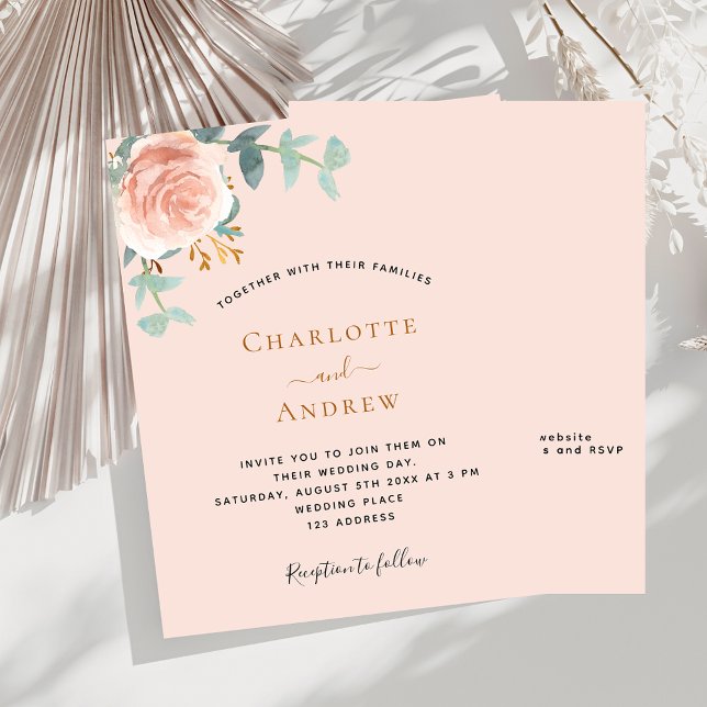 Peach rose gold QR RSVP budget wedding invitation (Creator Uploaded)