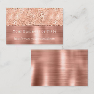 Peach Rose Gold Sparkle Leopard Glitz Business Card